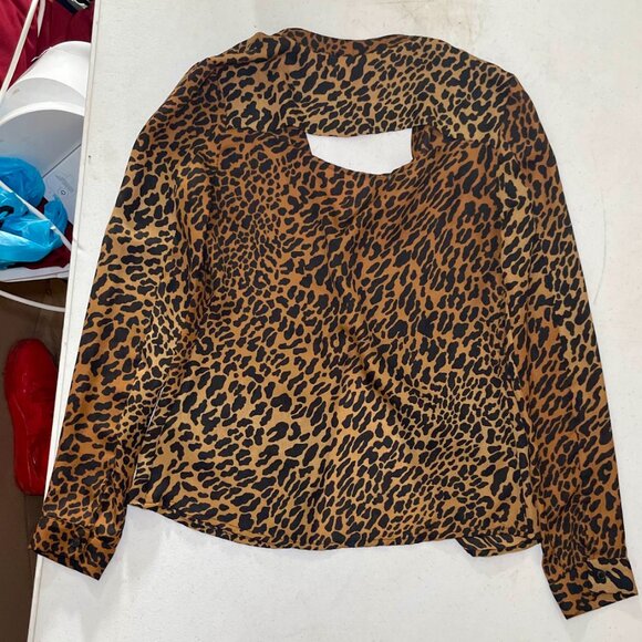 GUESS Cheetah Leopard Print Open Back Blouse Shirt | Button Down Long Sleeve Top - Picture 11 of 11